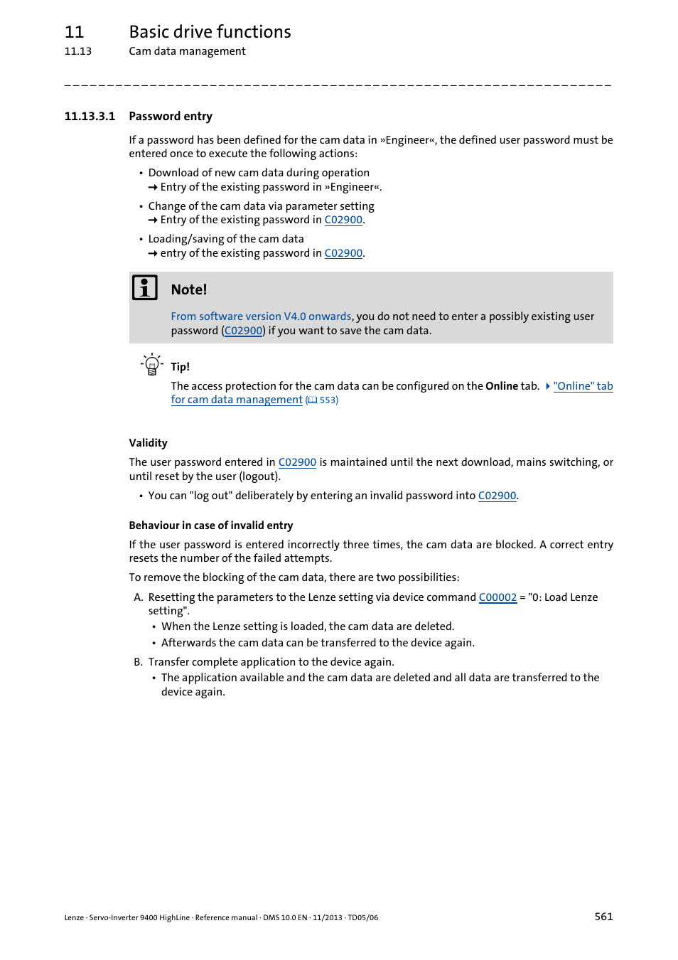 1 password entry, 11 basic drive functions | Lenze 9400 User Manual | Page 561 / 954