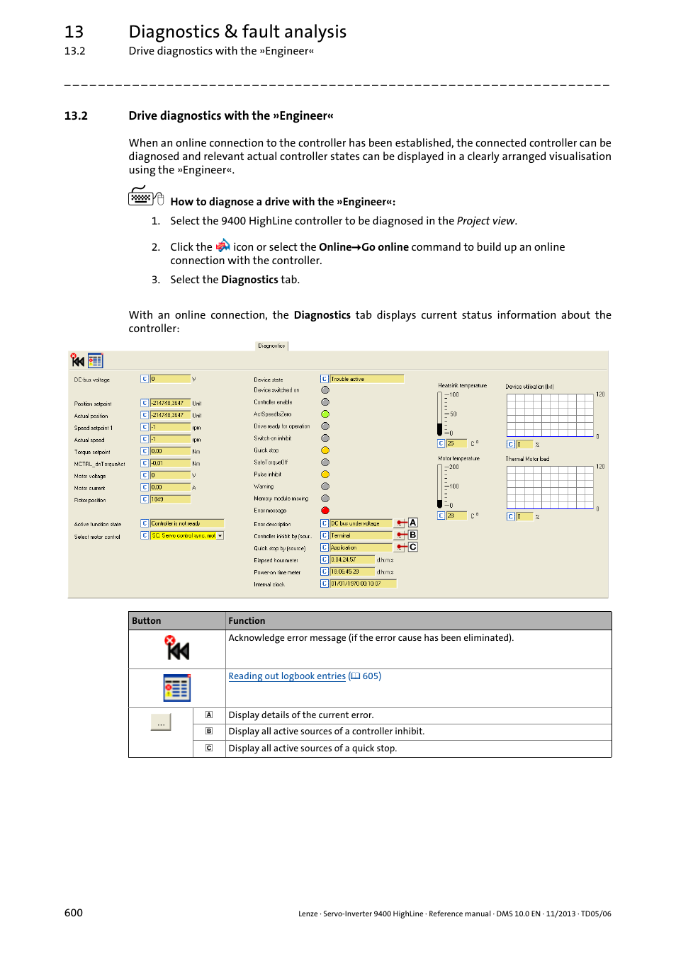 2 drive diagnostics with the »engineer, 13 diagnostics & fault analysis | Lenze 9400 User Manual | Page 600 / 954