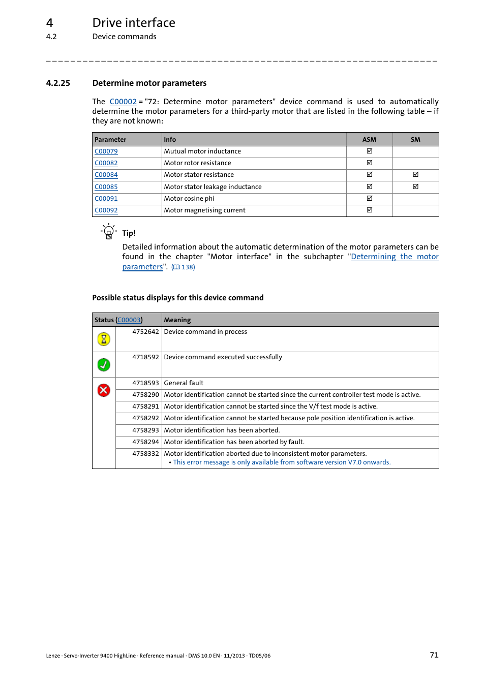 25 determine motor parameters, 4drive interface | Lenze 9400 User Manual | Page 71 / 954