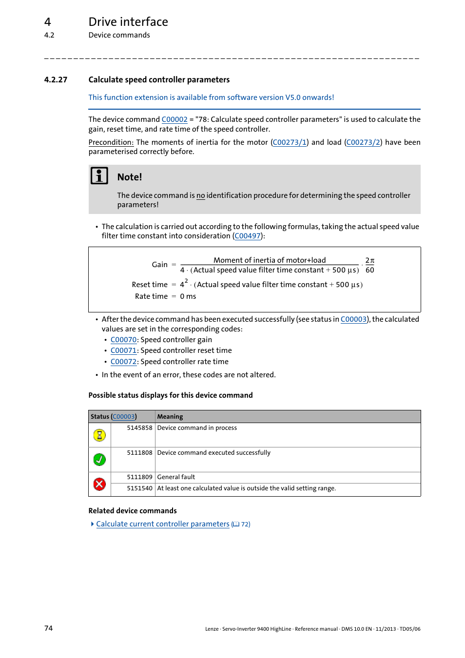 27 calculate speed controller parameters, Calculate speed controller parameters, 4drive interface | Lenze 9400 User Manual | Page 74 / 954