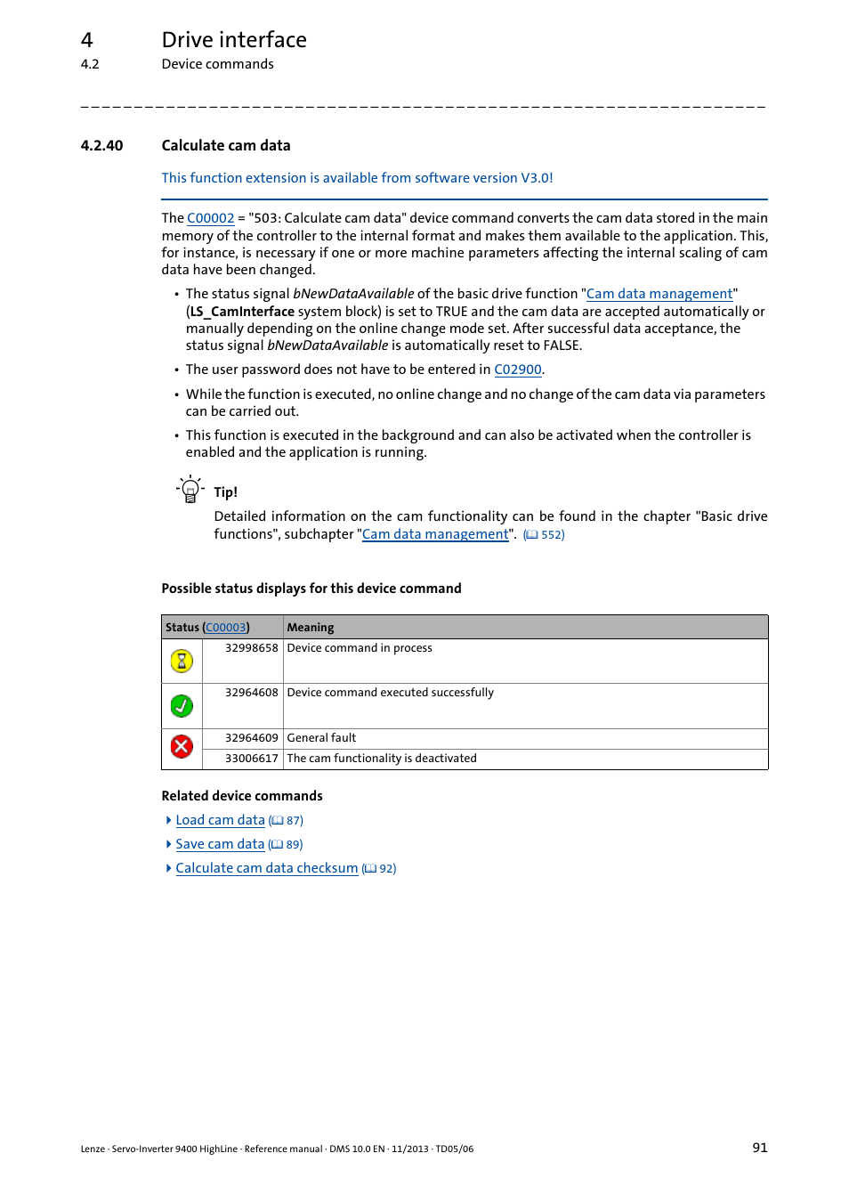 40 calculate cam data, Calculate cam data, 4drive interface | Lenze 9400 User Manual | Page 91 / 954