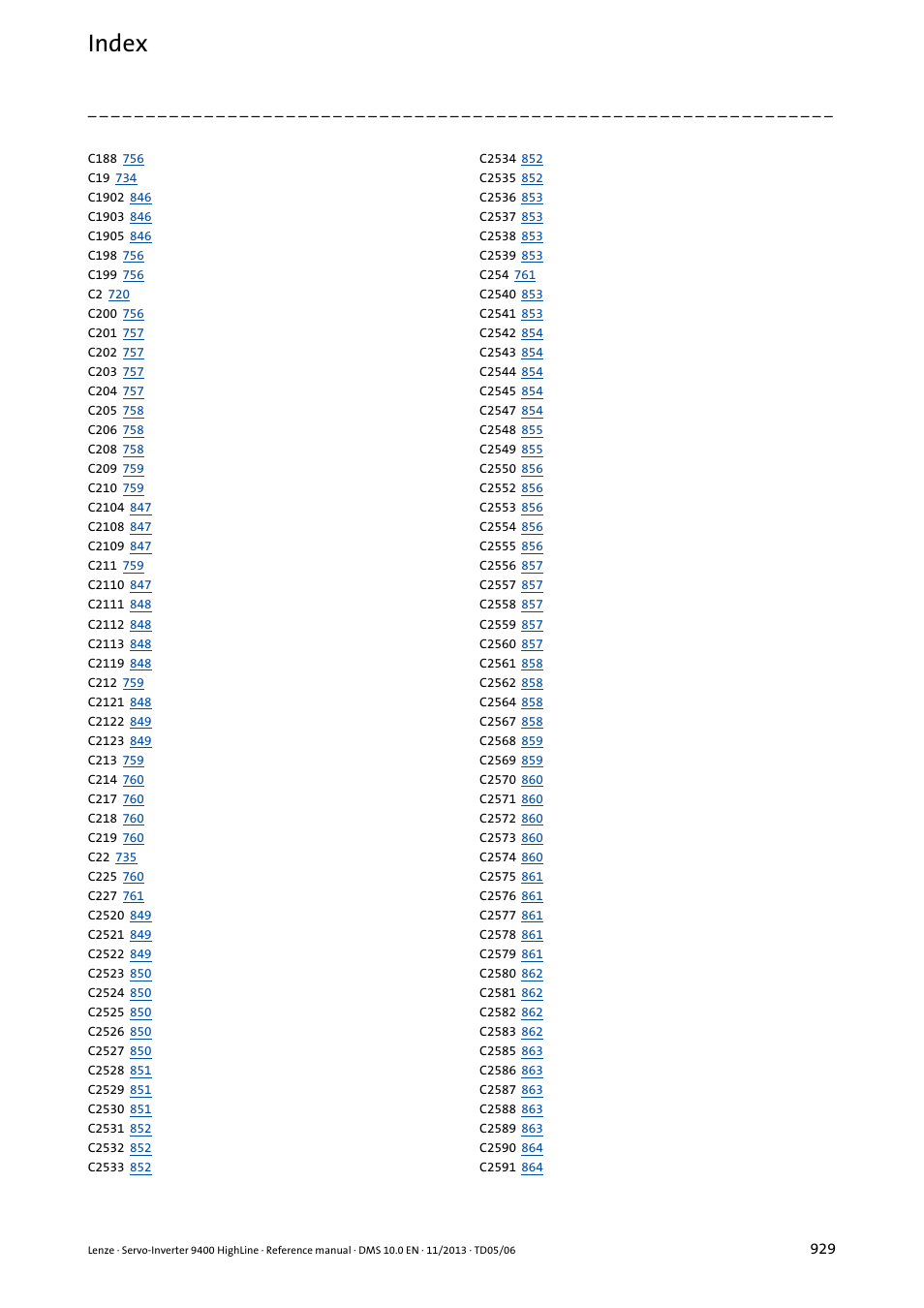 Index | Lenze 9400 User Manual | Page 929 / 954