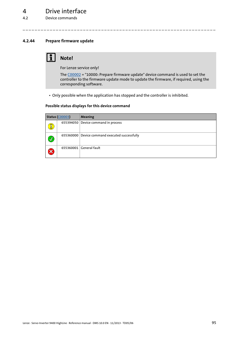 44 prepare firmware update, 4drive interface | Lenze 9400 User Manual | Page 95 / 954