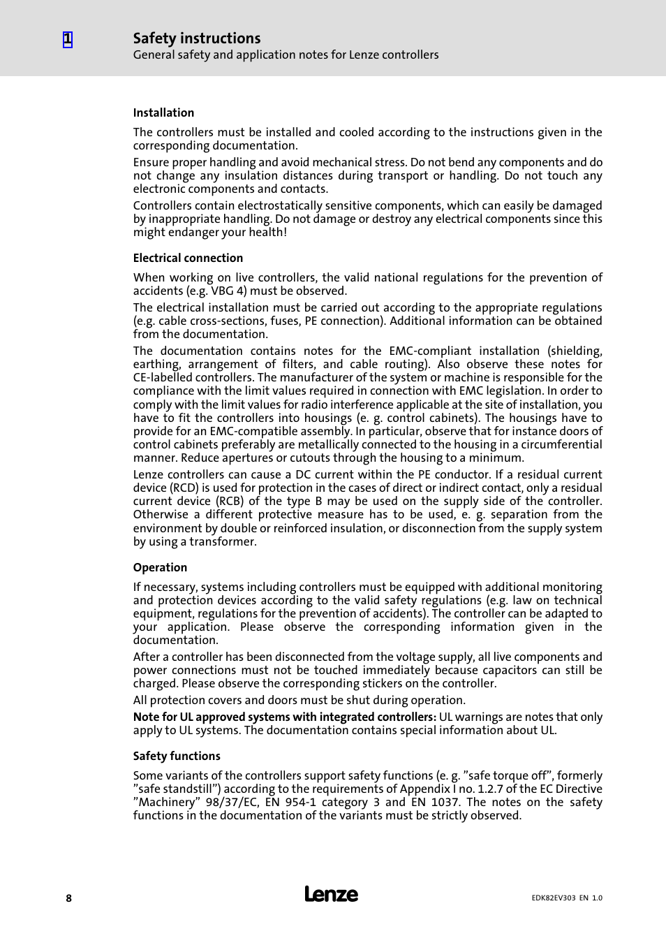 Safety instructions | Lenze 8200 vector 15kW-30kW User Manual | Page 8 / 23