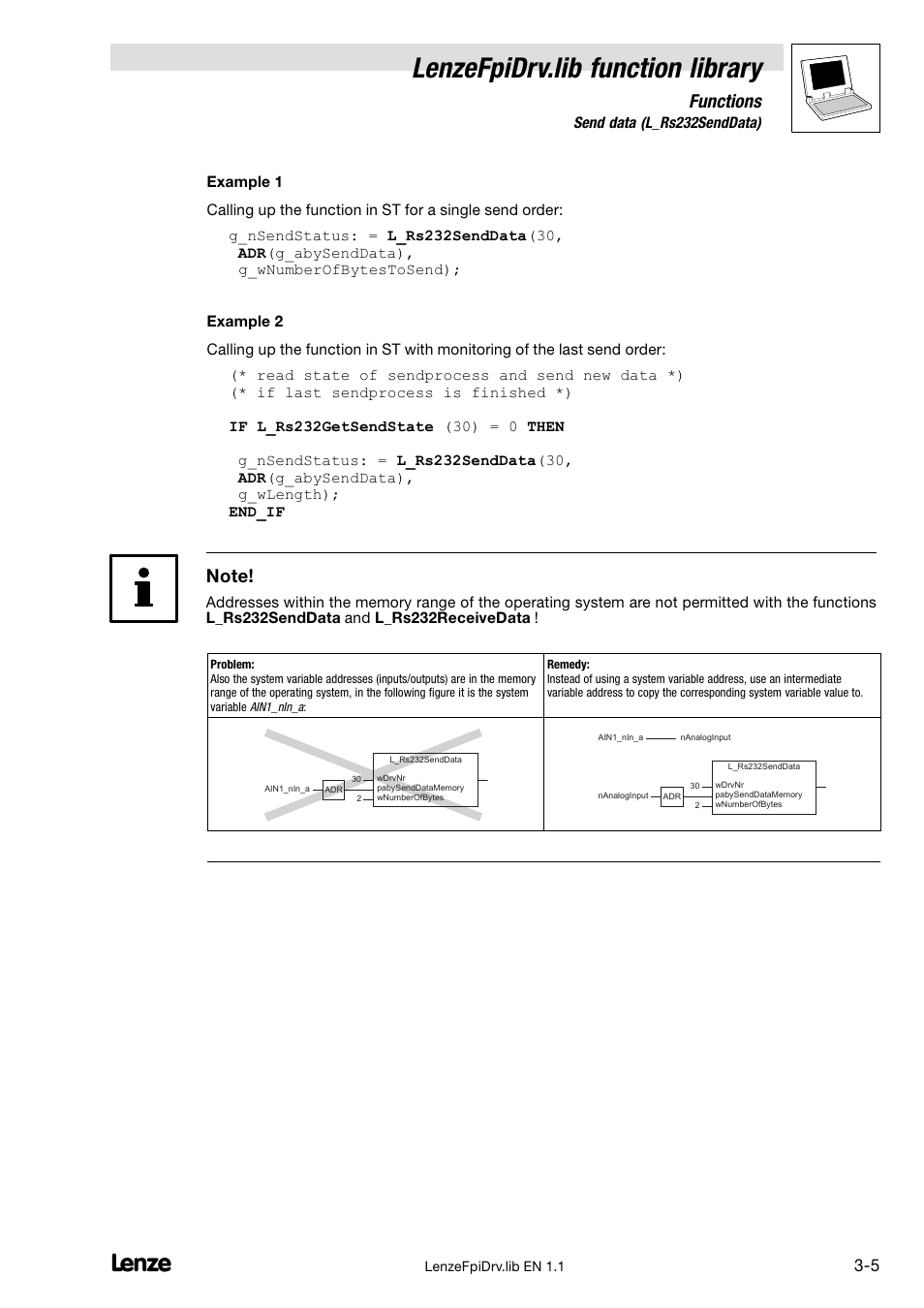 Lenzefpidrv.lib function library, Functions | Lenze Global Drive PLC Developer Studio User Manual | Page 20 / 27