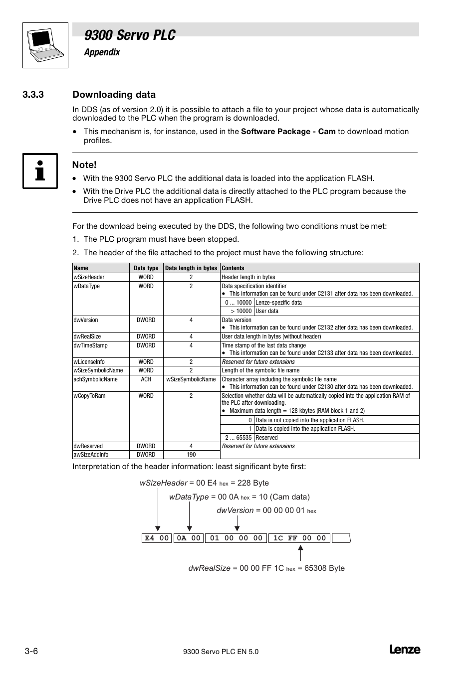 Downloading data, 9300 servo plc, Appendix | 3 downloading data | Lenze Drive PLC Developer Studio 9300 Servo PLC (V8.x) User Manual | Page 108 / 167