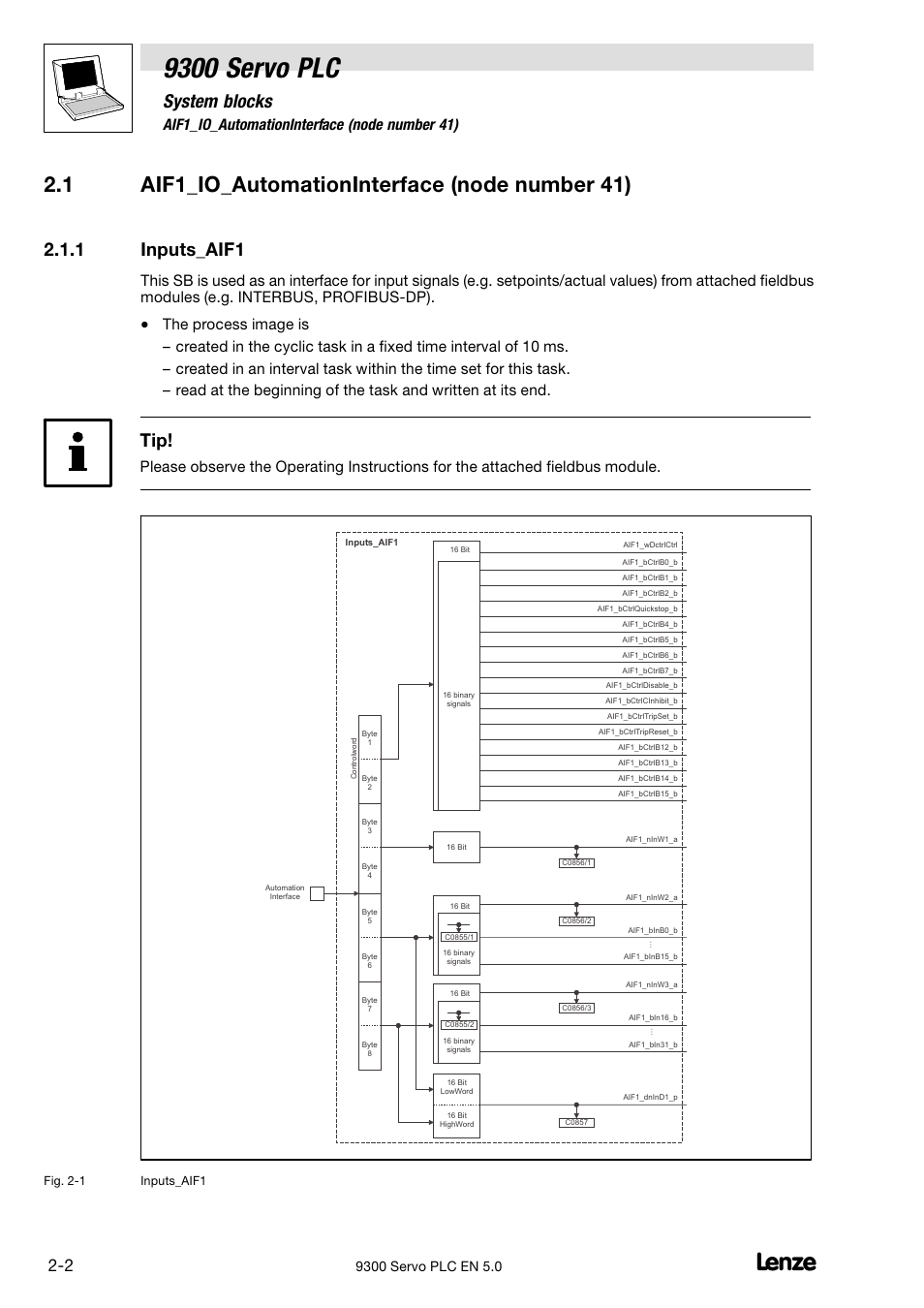 Aif1_io_automationinterface (node number 41), Inputs_aif1, 9300 servo plc | System blocks, 1 inputs_aif1, 1 aif1_io_automationinterface (node number 41) | Lenze Drive PLC Developer Studio 9300 Servo PLC (V8.x) User Manual | Page 16 / 167