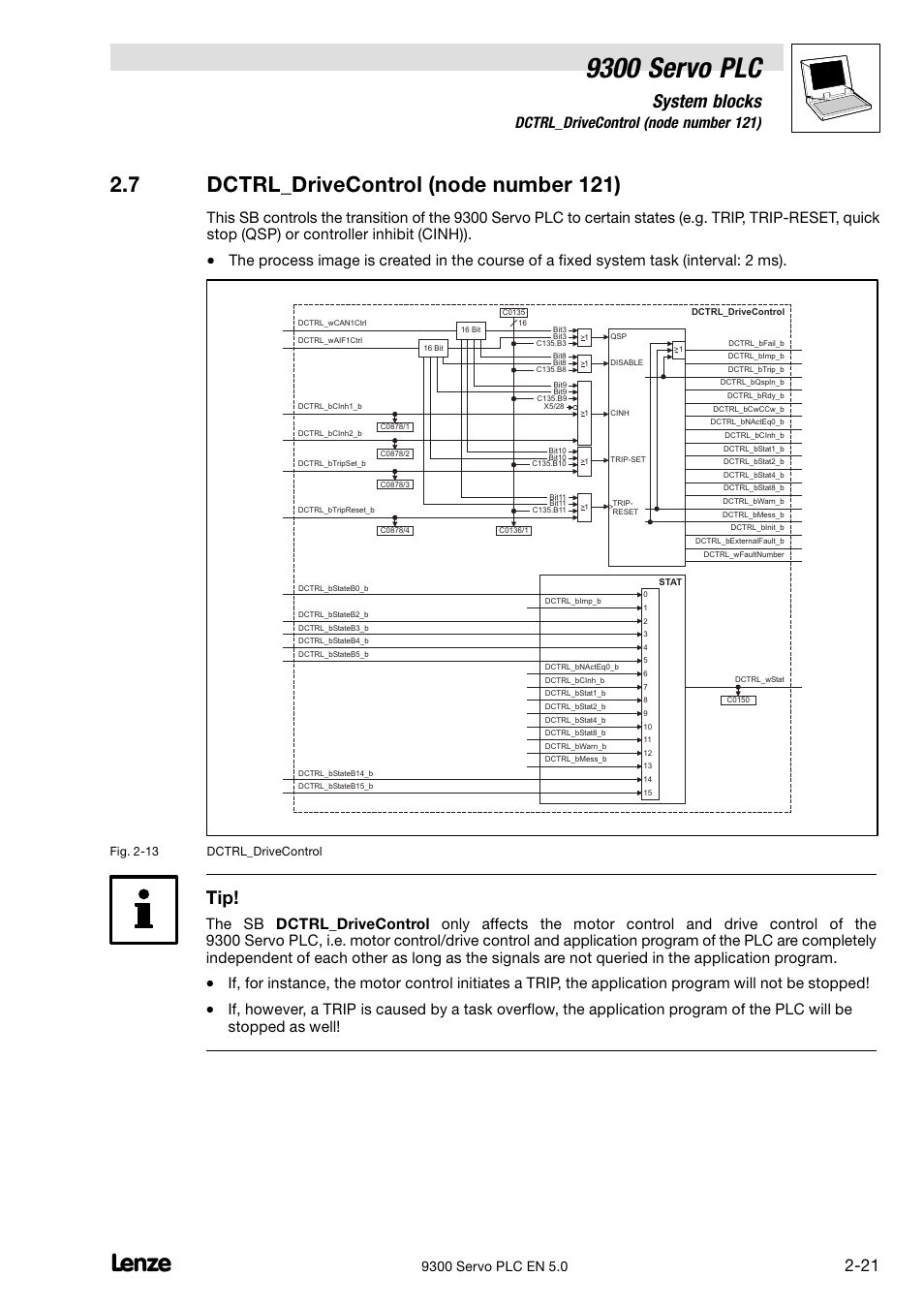 Dctrl_drivecontrol (node number 121), 9300 servo plc, System blocks | 7 dctrl_drivecontrol (node number 121) | Lenze Drive PLC Developer Studio 9300 Servo PLC (V8.x) User Manual | Page 35 / 167