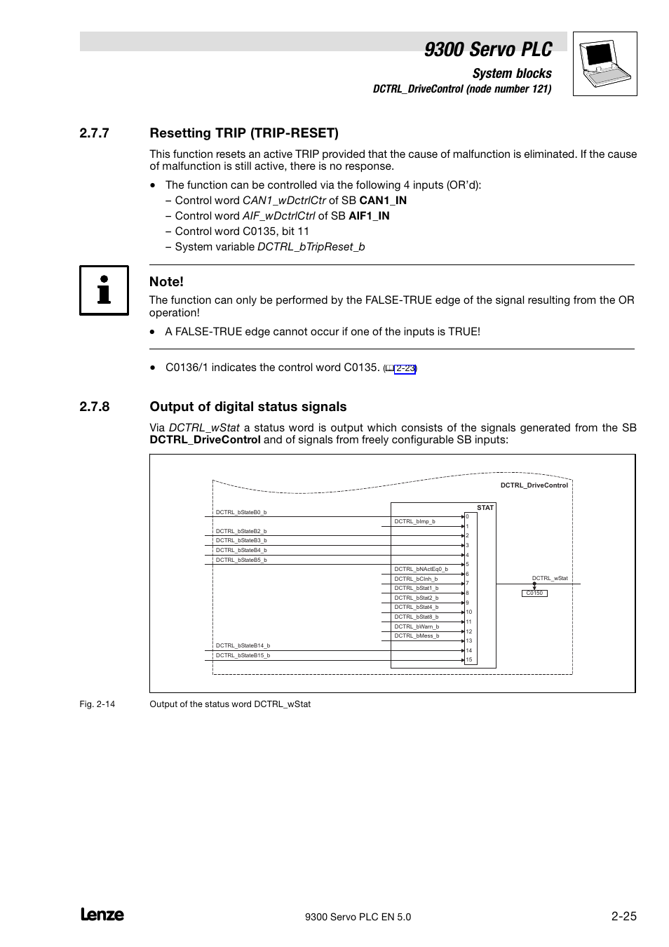 Resetting trip (trip-reset), Output of digital status signals, Resetting trip (trip−reset) | 9300 servo plc, System blocks, 7 resetting trip (trip−reset), 8 output of digital status signals, 7 dctrl_drivecontrol (node number 121) | Lenze Drive PLC Developer Studio 9300 Servo PLC (V8.x) User Manual | Page 39 / 167