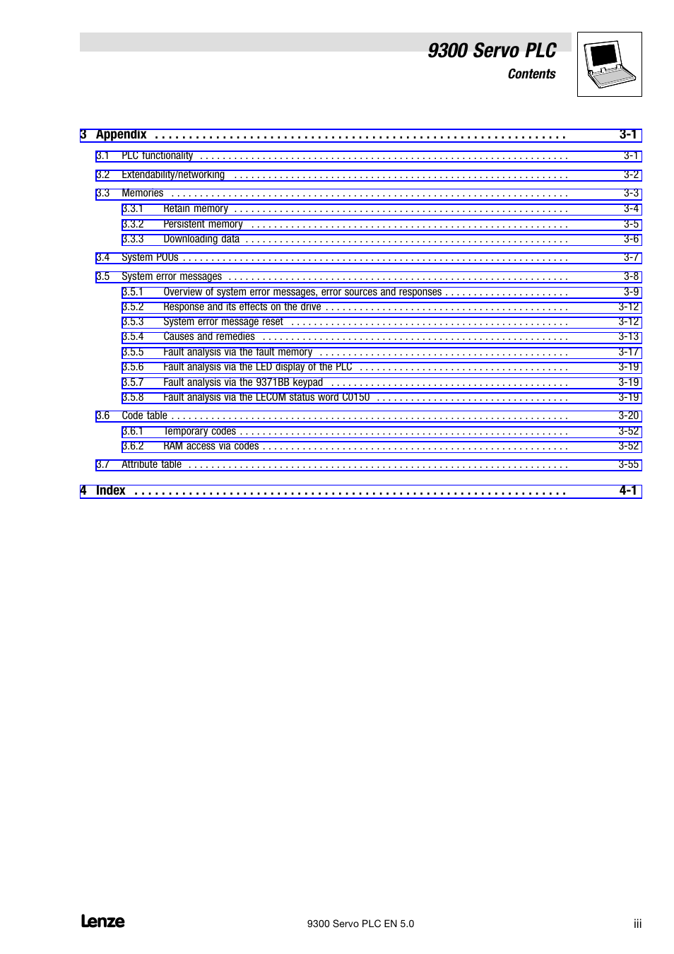 9300 servo plc | Lenze Drive PLC Developer Studio 9300 Servo PLC (V8.x) User Manual | Page 5 / 167