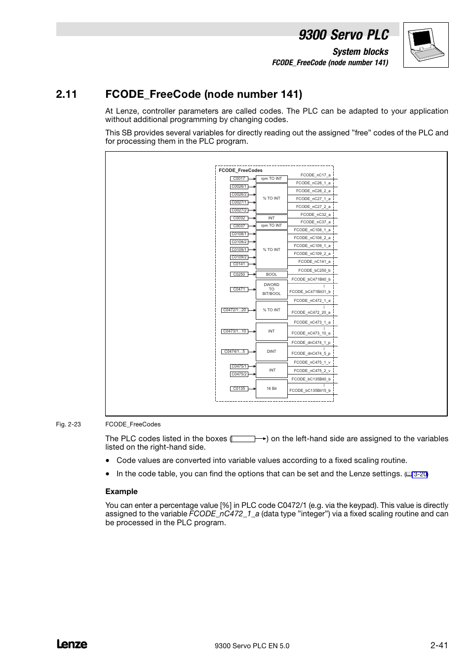 Fcode_freecode (node number 141), 11 fcode_freecode (node number 141), 9300 servo plc | System blocks | Lenze Drive PLC Developer Studio 9300 Servo PLC (V8.x) User Manual | Page 55 / 167