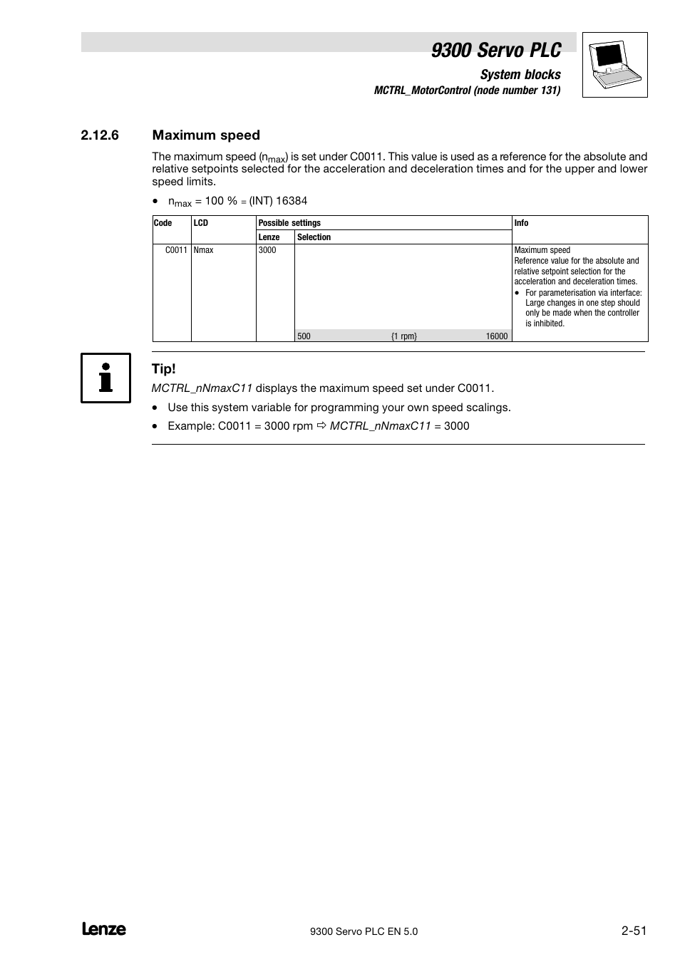 Maximum speed, 9300 servo plc, System blocks | 6 maximum speed | Lenze Drive PLC Developer Studio 9300 Servo PLC (V8.x) User Manual | Page 65 / 167