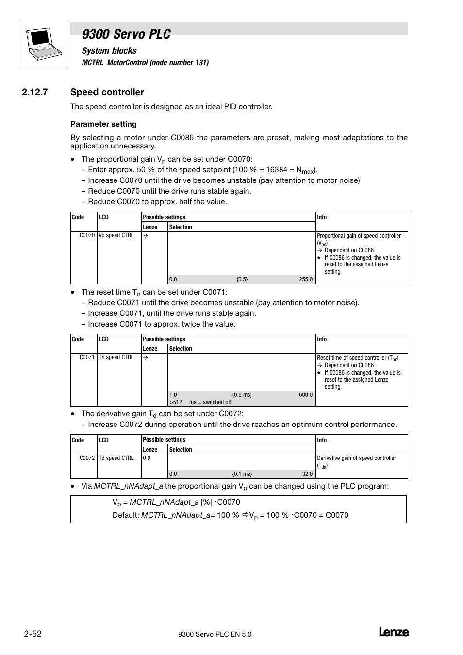 Speed controller, 9300 servo plc, System blocks | 7 speed controller | Lenze Drive PLC Developer Studio 9300 Servo PLC (V8.x) User Manual | Page 66 / 167