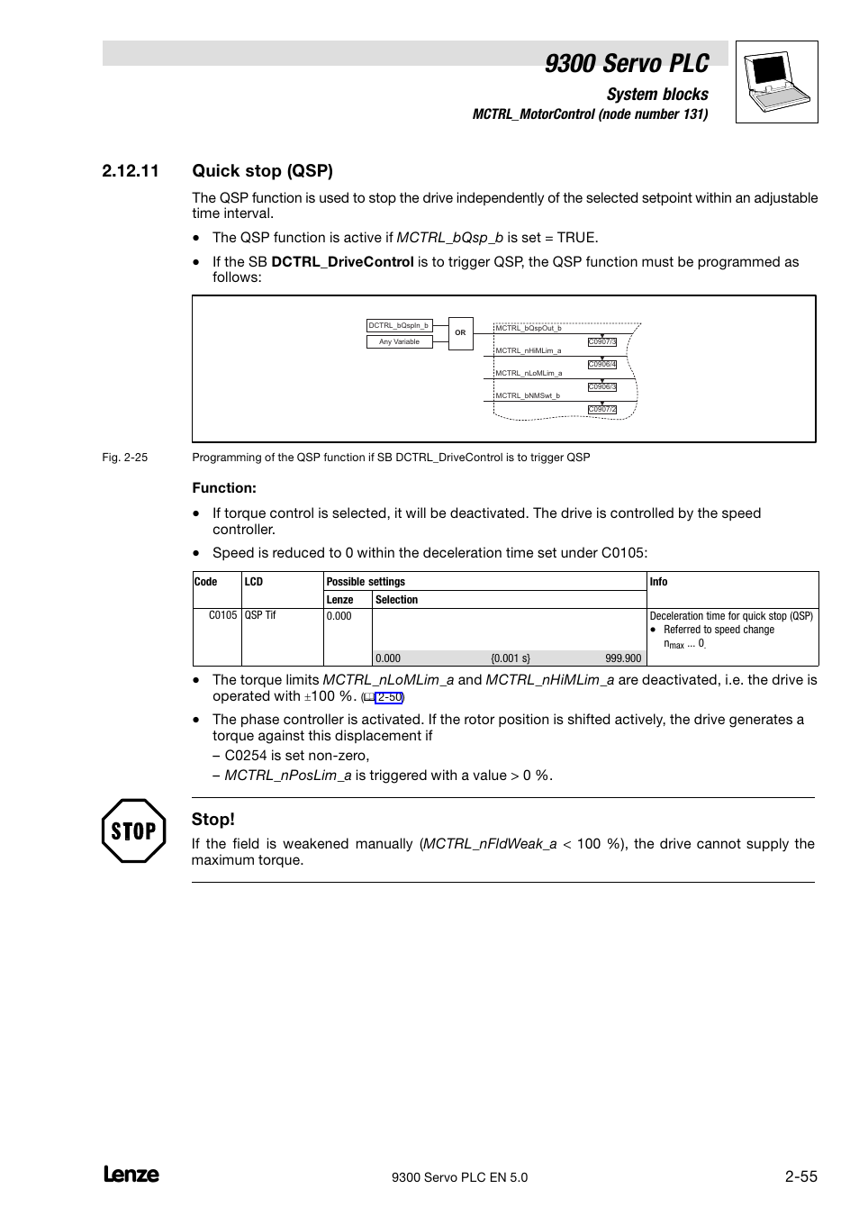 Quick stop (qsp), 11 quick stop (qsp), 9300 servo plc | System blocks, Stop | Lenze Drive PLC Developer Studio 9300 Servo PLC (V8.x) User Manual | Page 69 / 167