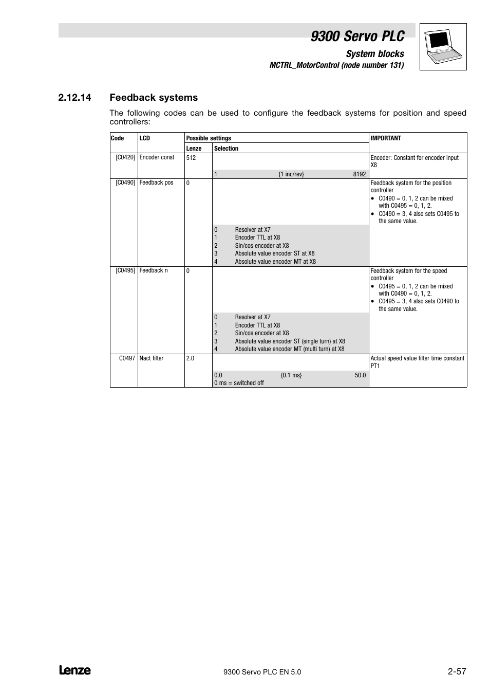 Feedback systems, 14 feedback systems, 9300 servo plc | System blocks | Lenze Drive PLC Developer Studio 9300 Servo PLC (V8.x) User Manual | Page 71 / 167