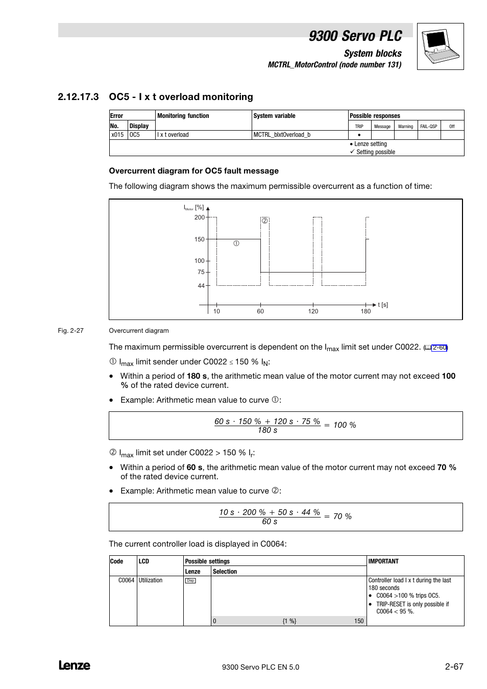 9300 servo plc, System blocks, 3 oc5 − i x t overload monitoring | Lenze Drive PLC Developer Studio 9300 Servo PLC (V8.x) User Manual | Page 81 / 167