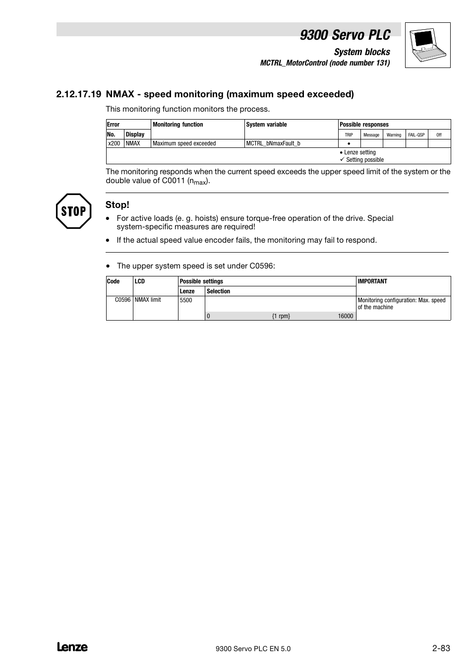 9300 servo plc, System blocks, Stop | Lenze Drive PLC Developer Studio 9300 Servo PLC (V8.x) User Manual | Page 97 / 167