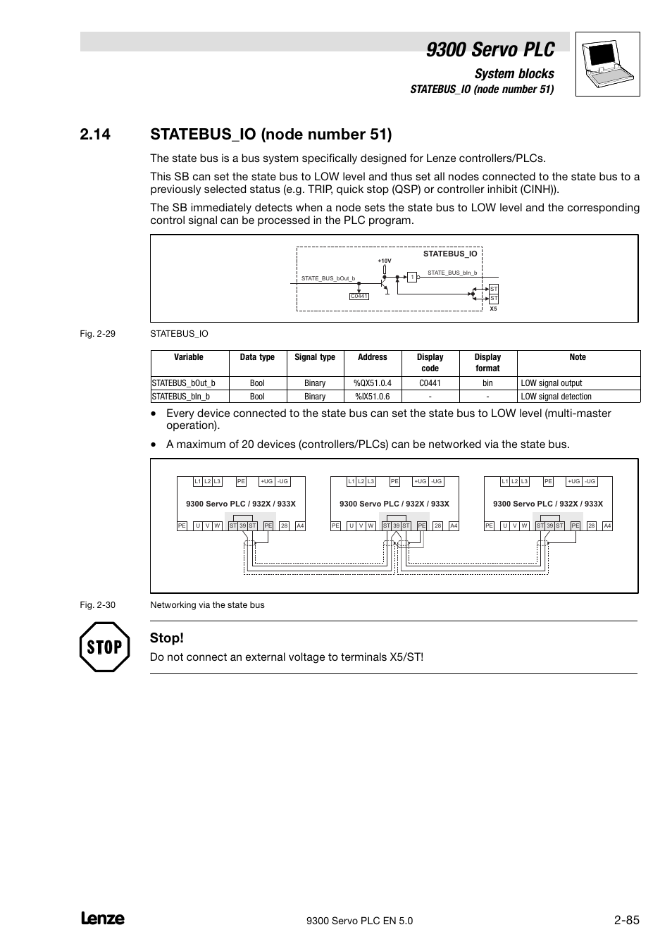 Statebus_io (node number 51), 14 statebus_io (node number 51), 9300 servo plc | System blocks, Stop | Lenze Drive PLC Developer Studio 9300 Servo PLC (V8.x) User Manual | Page 99 / 167