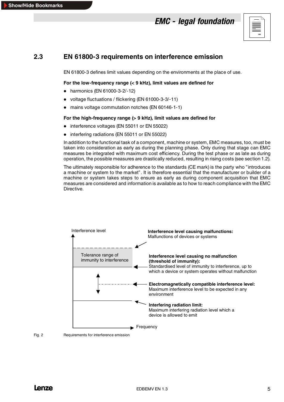 3 en 61800-3 requirements on interference emission, En 61800-3 requirements on interference emission, Emc - legal foundation | Lenze Inverter EMC User Manual | Page 7 / 26