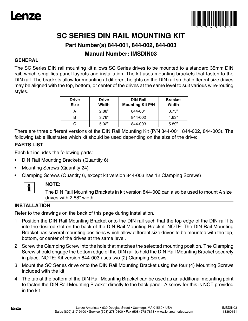 Lenze SC Series User Manual | 2 pages