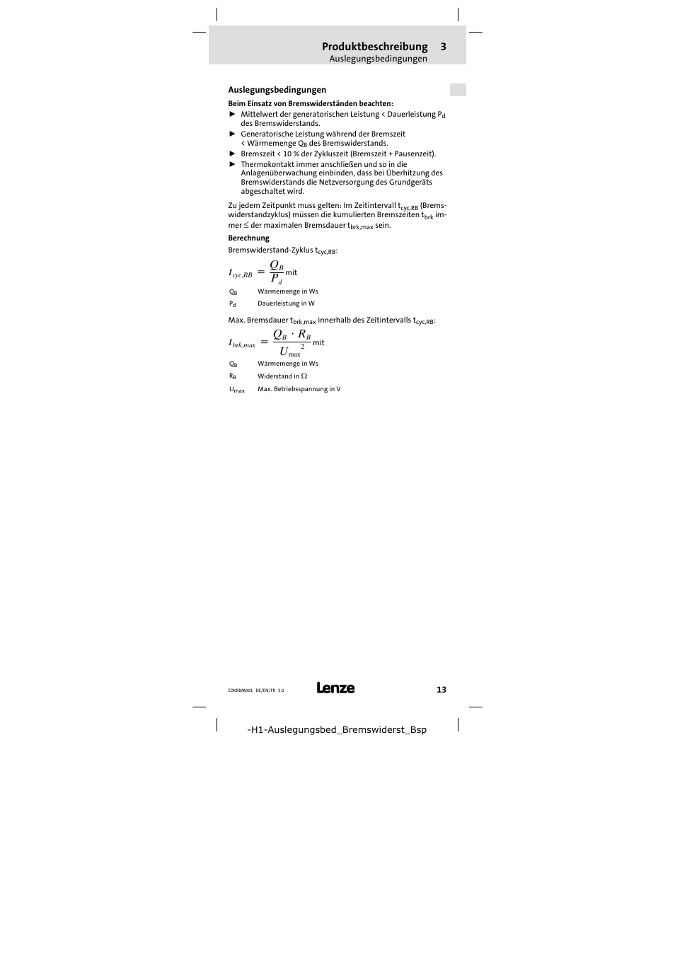 Auslegungsbedingungen, Produktbeschreibung | Lenze ERBMxxxRxxxW User Manual | Page 13 / 68