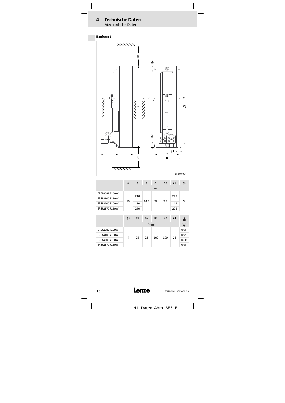 4technische daten | Lenze ERBMxxxRxxxW User Manual | Page 18 / 68