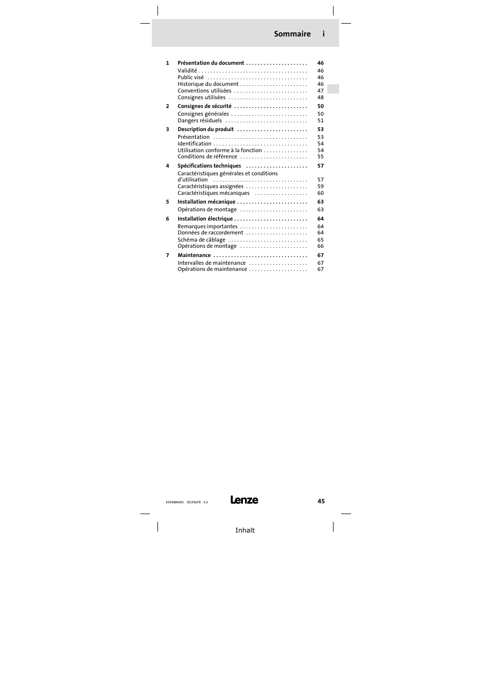 Sommaire i | Lenze ERBMxxxRxxxW User Manual | Page 45 / 68