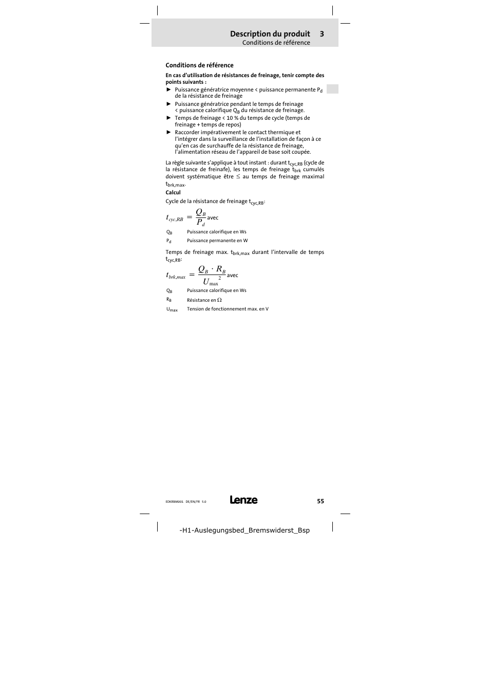 Conditions de référence, Description du produit | Lenze ERBMxxxRxxxW User Manual | Page 55 / 68