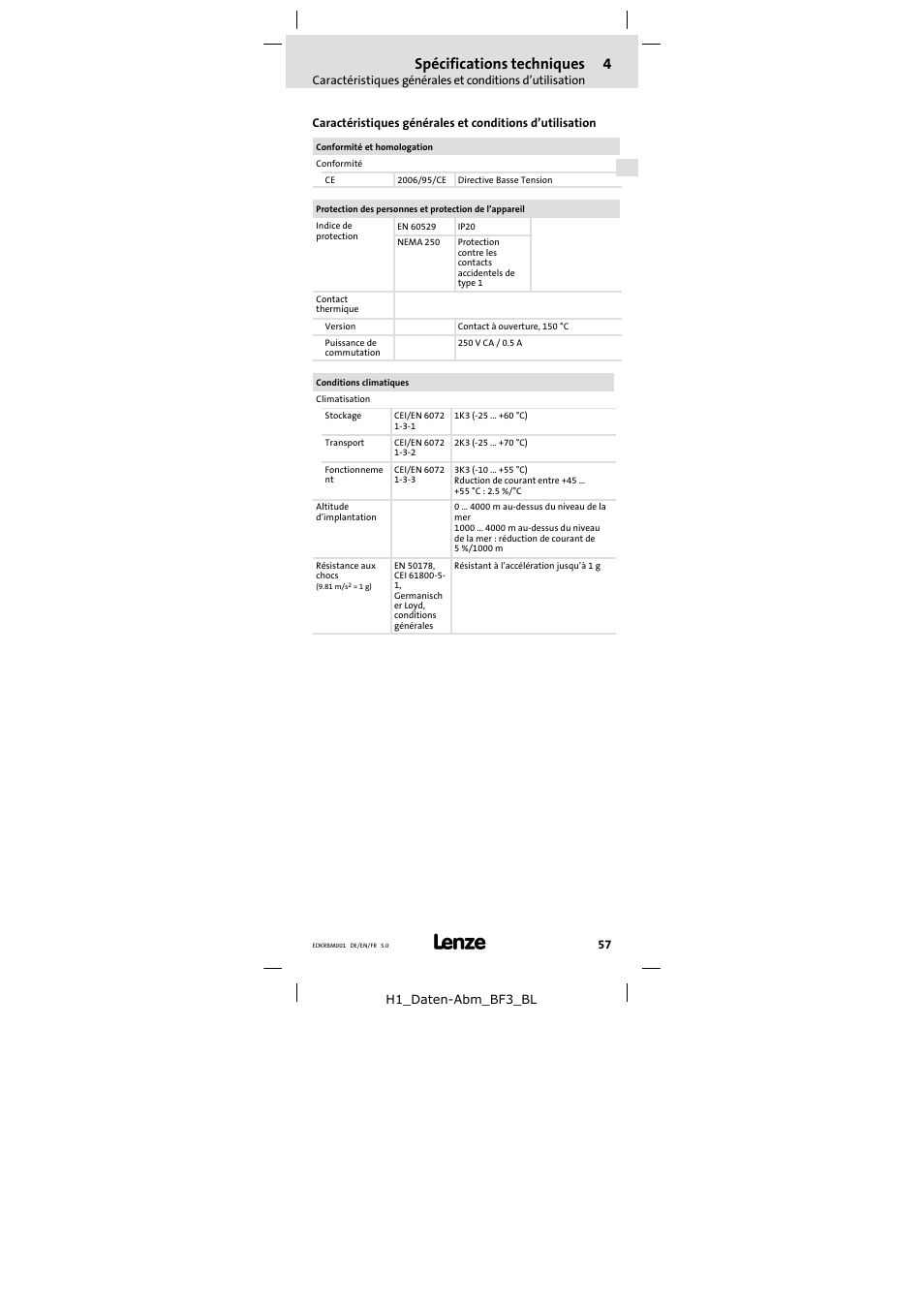 4 spécifications techniques, Spécifications techniques | Lenze ERBMxxxRxxxW User Manual | Page 57 / 68