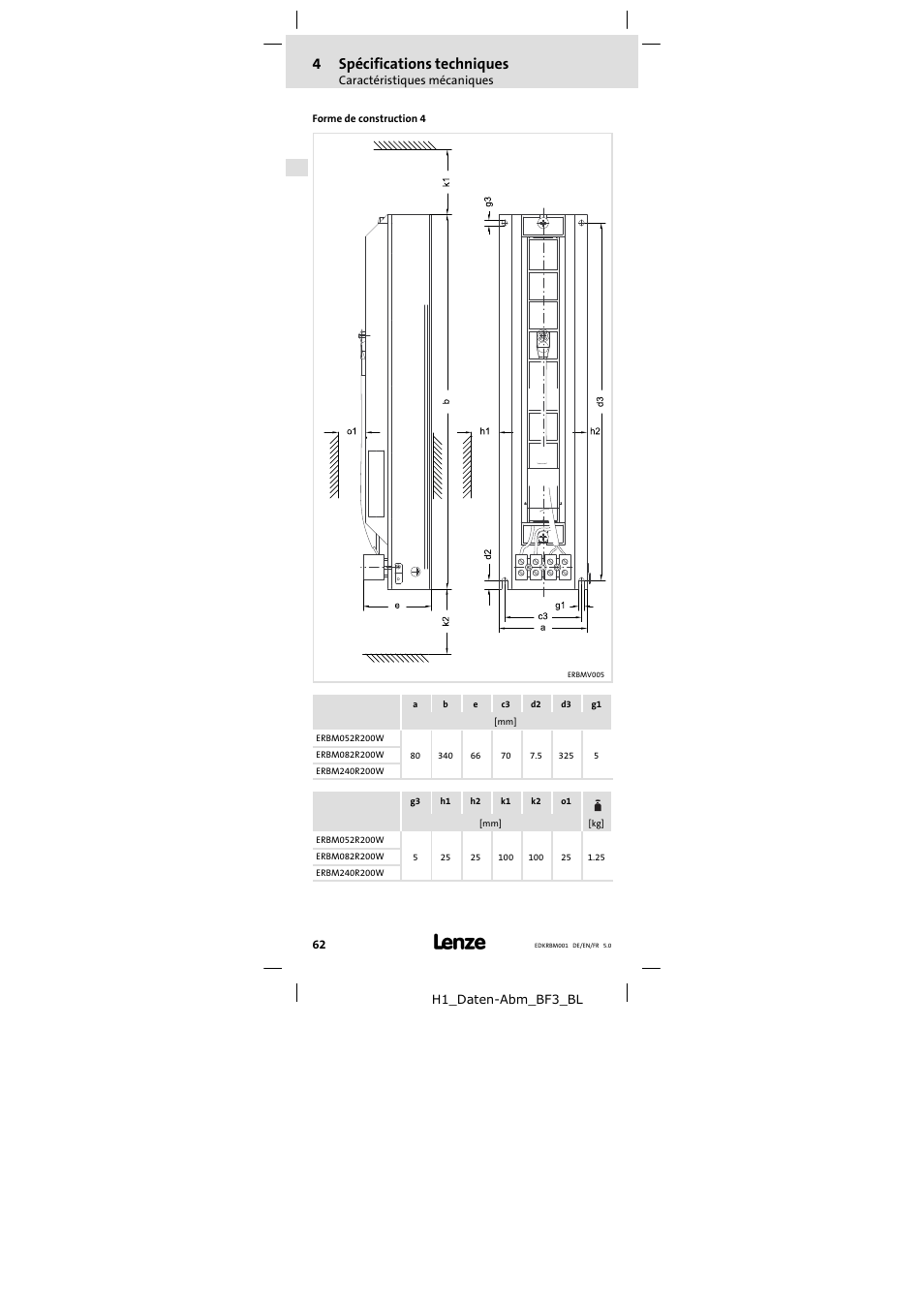 4spécifications techniques | Lenze ERBMxxxRxxxW User Manual | Page 62 / 68