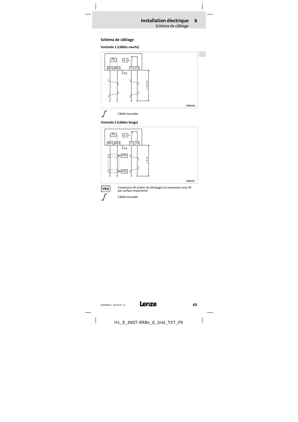 Schéma de câblage, Installation électrique | Lenze ERBMxxxRxxxW User Manual | Page 65 / 68