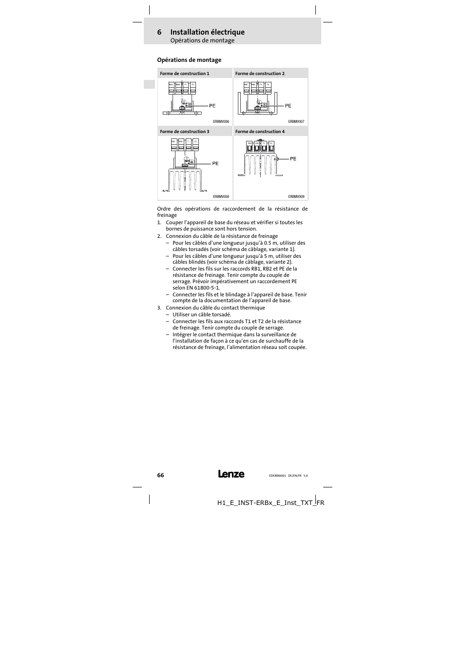 Opérations de montage, 6installation électrique | Lenze ERBMxxxRxxxW User Manual | Page 66 / 68