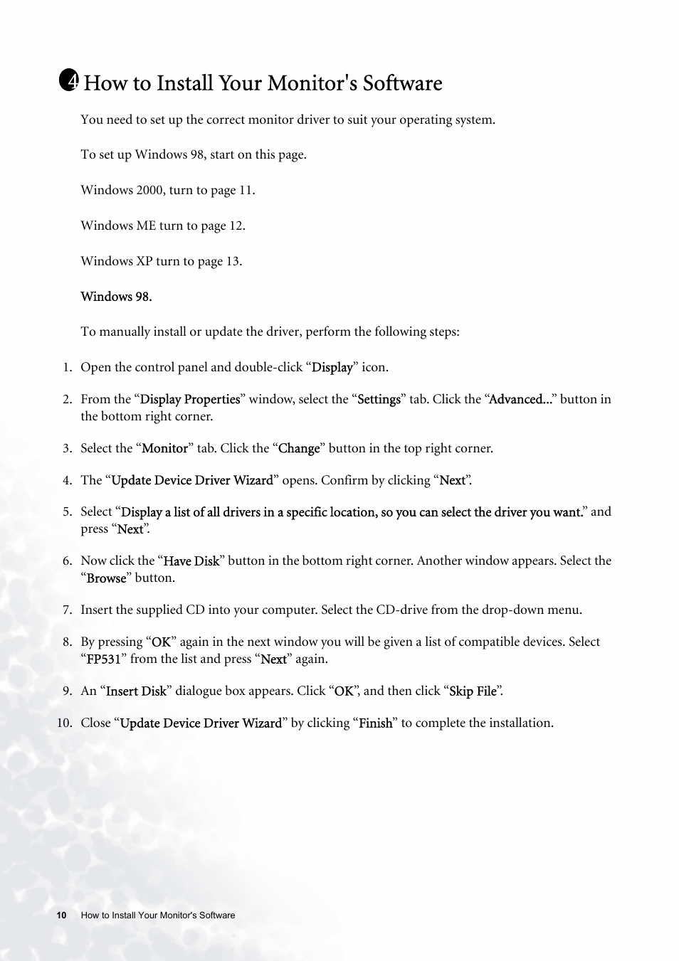 How to install your monitor's software | BenQ FP531 User Manual | Page 10 / 32