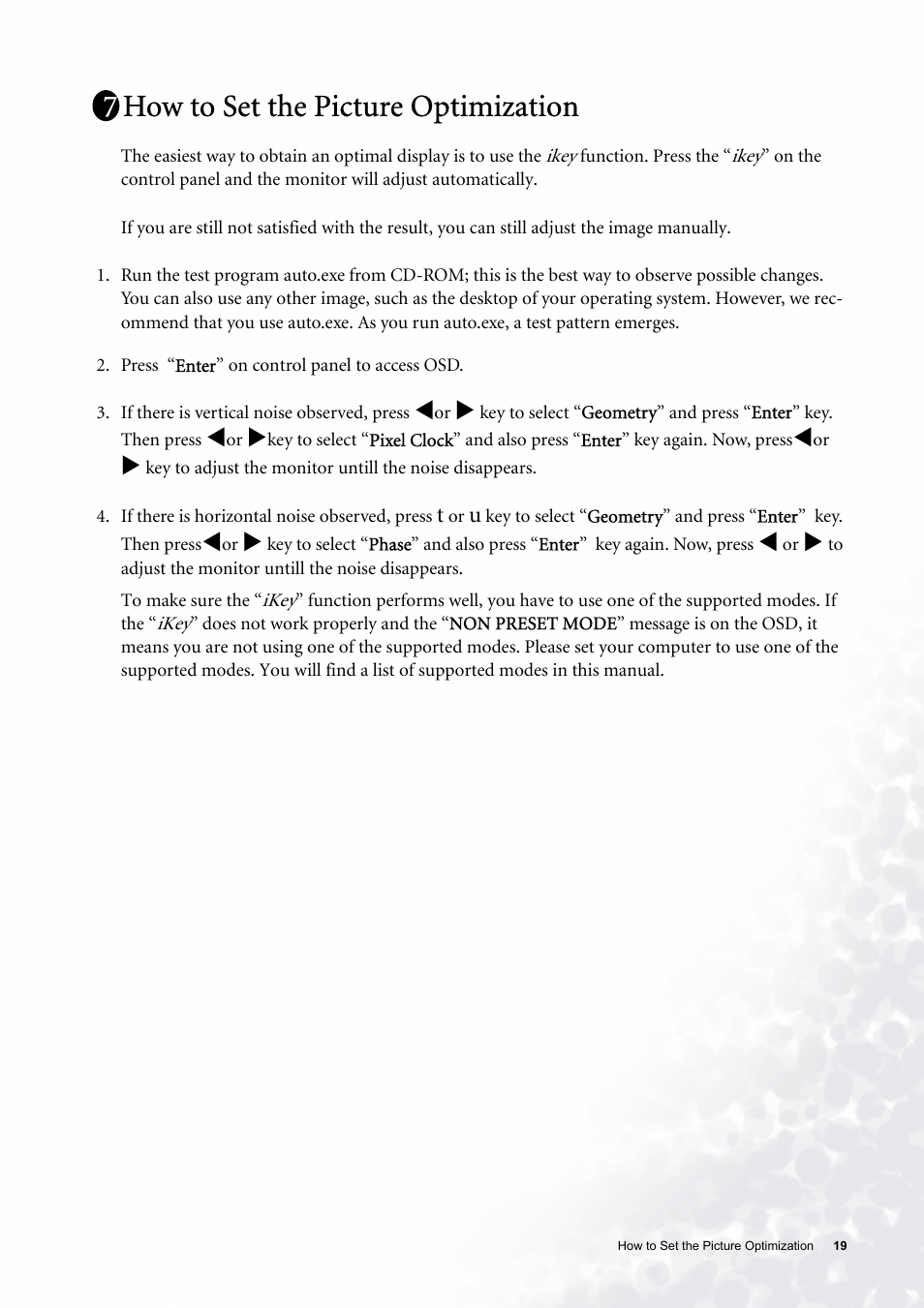 How to set the picture optimization | BenQ FP531 User Manual | Page 19 / 32