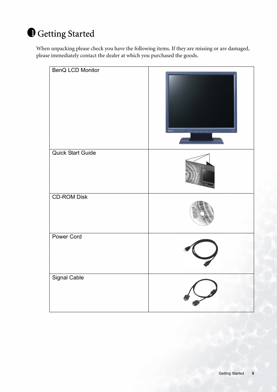 Getting started | BenQ FP531 User Manual | Page 5 / 32