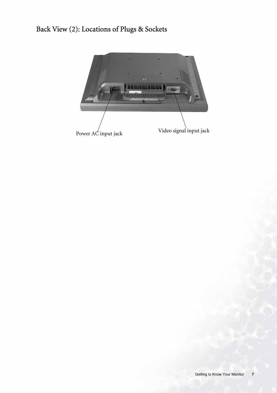 Back view (2): locations of plugs & sockets | BenQ FP531 User Manual | Page 7 / 32