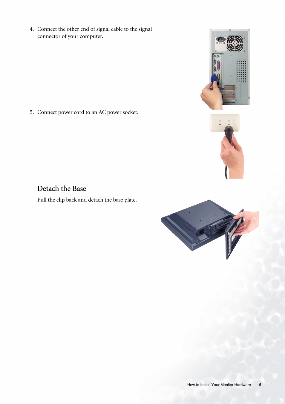 Detach the base | BenQ FP531 User Manual | Page 9 / 32