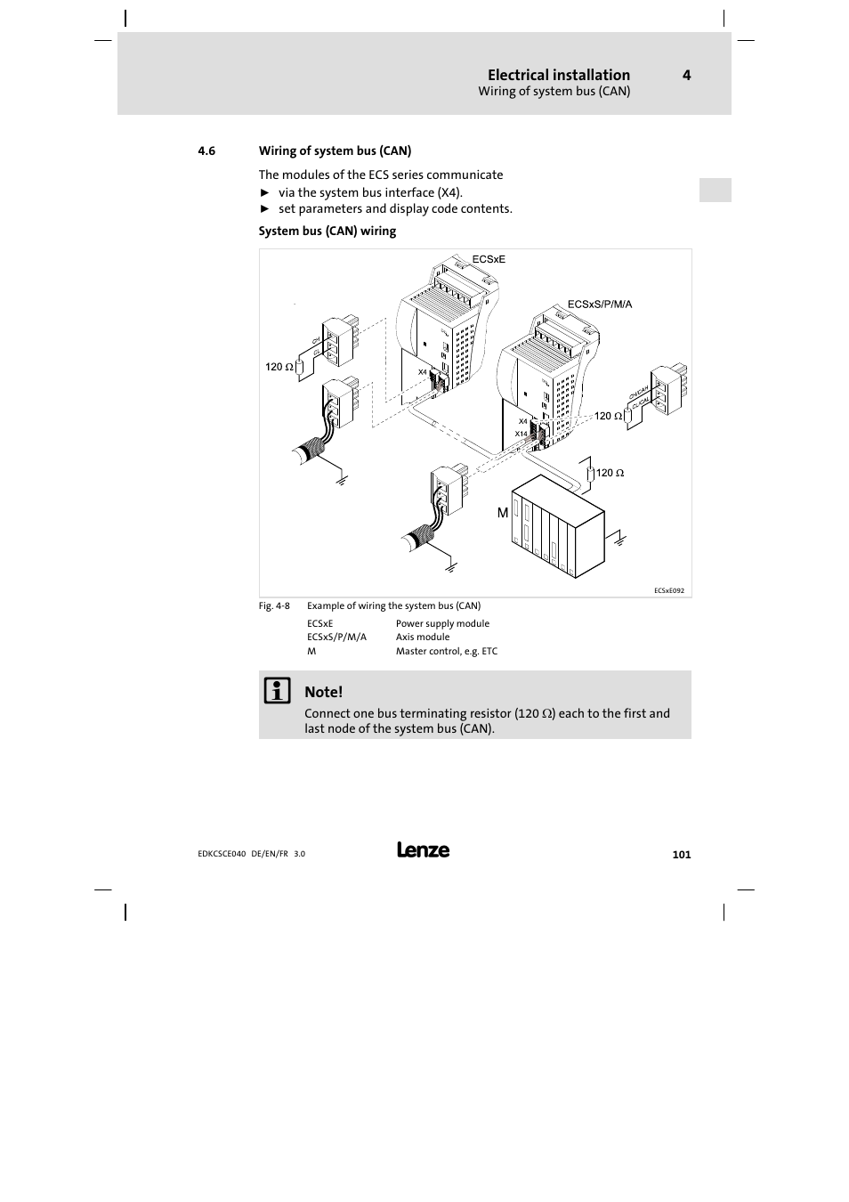 Wiring of system bus (can) | Lenze ECSCExxx User Manual | Page 101 / 164