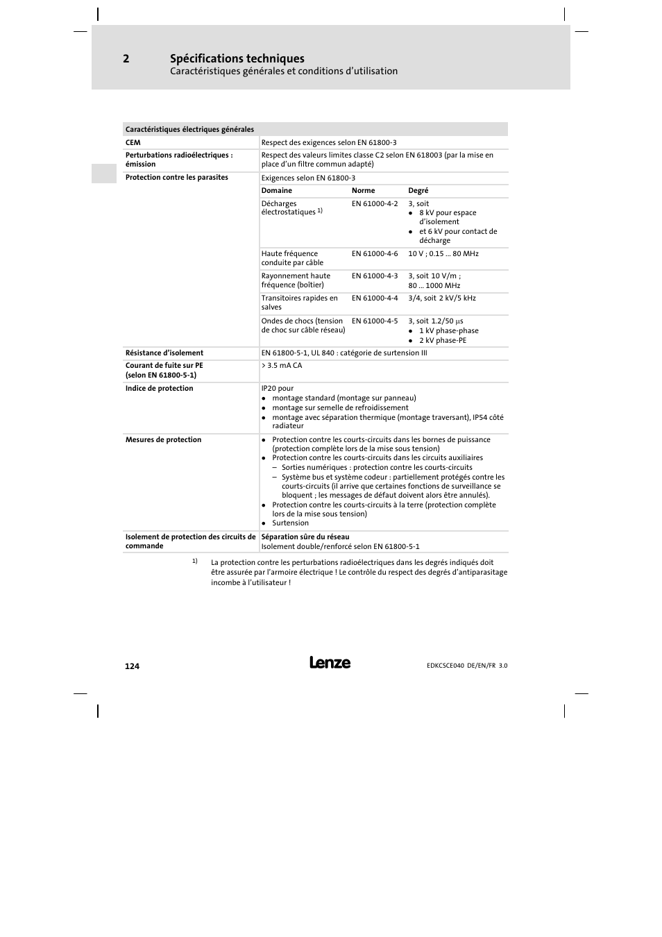 Spécifications techniques | Lenze ECSCExxx User Manual | Page 124 / 164