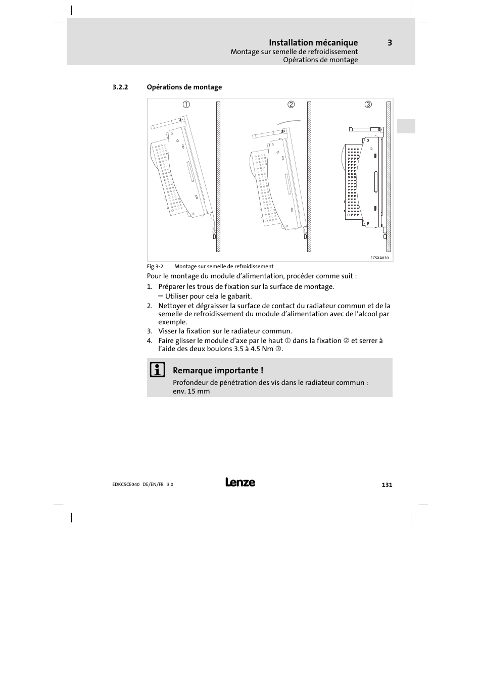 Opérations de montage | Lenze ECSCExxx User Manual | Page 131 / 164