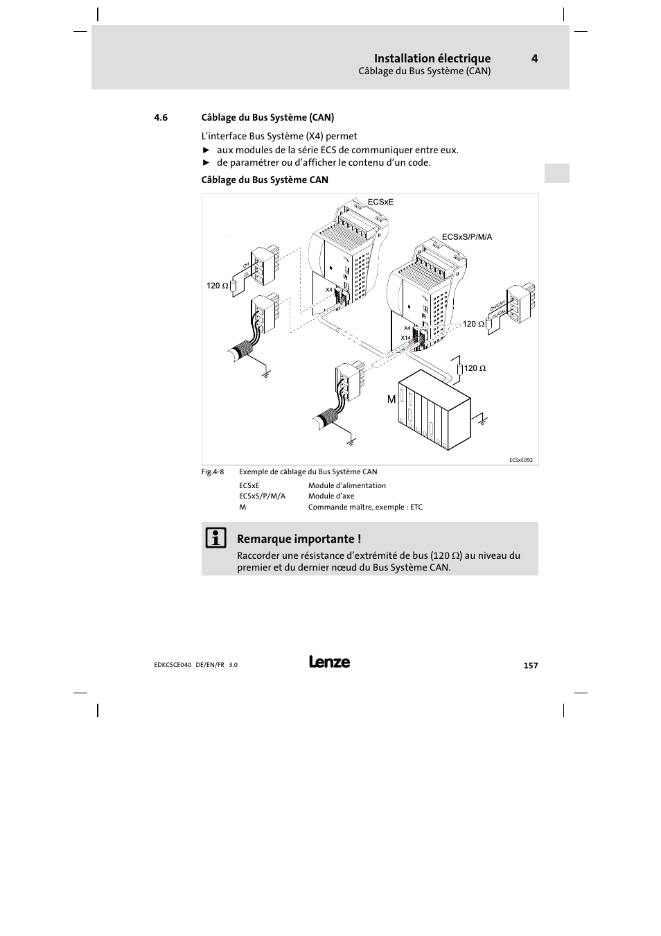 Câblage du bus système (can) | Lenze ECSCExxx User Manual | Page 157 / 164