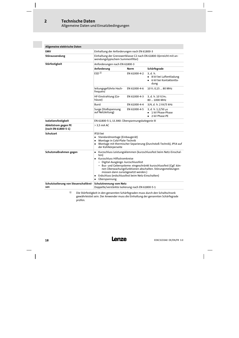 Technische daten | Lenze ECSCExxx User Manual | Page 18 / 164