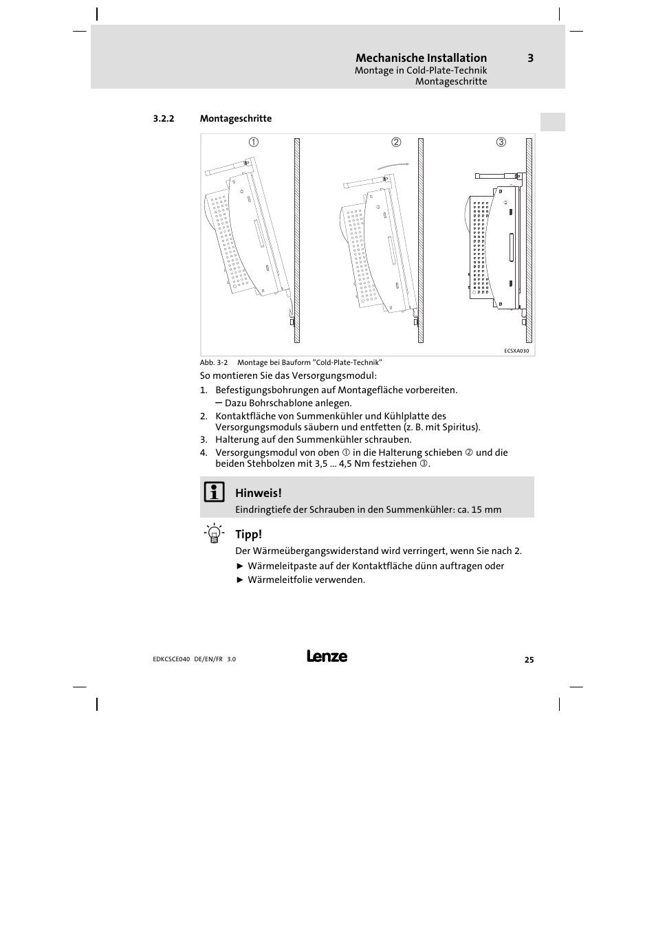 Montageschritte | Lenze ECSCExxx User Manual | Page 25 / 164