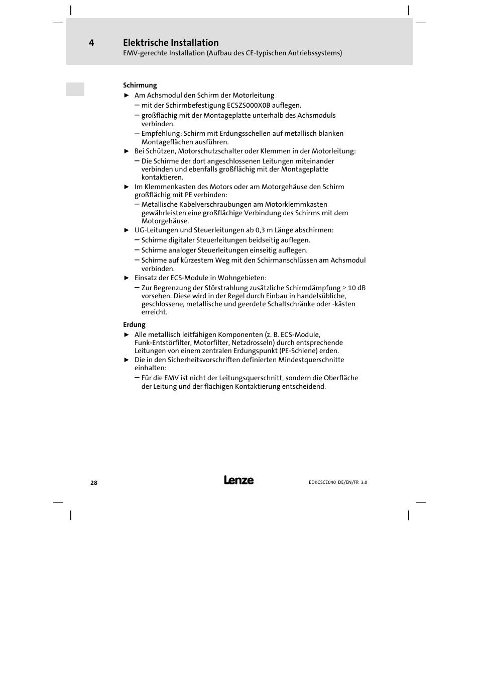 Elektrische installation | Lenze ECSCExxx User Manual | Page 28 / 164