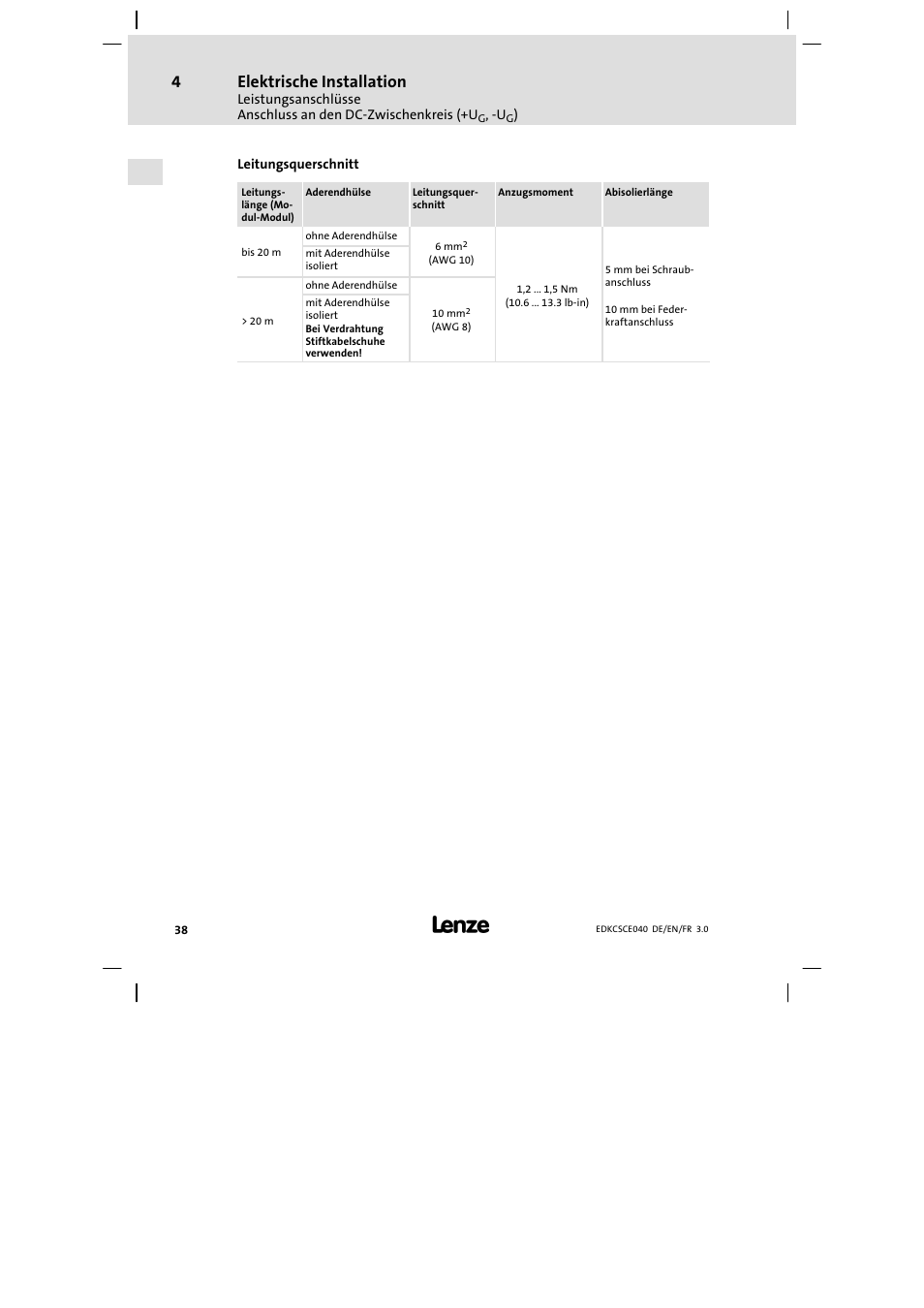 Elektrische installation | Lenze ECSCExxx User Manual | Page 38 / 164