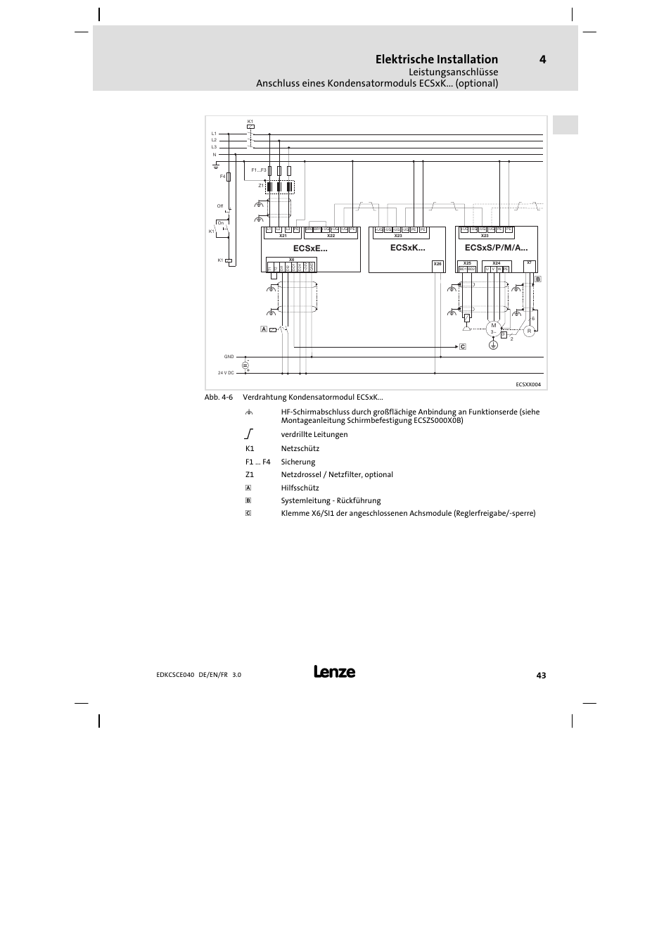 Elektrische installation, Ecsxk, Ecsxe | Ecsxs/p/m/a | Lenze ECSCExxx User Manual | Page 43 / 164