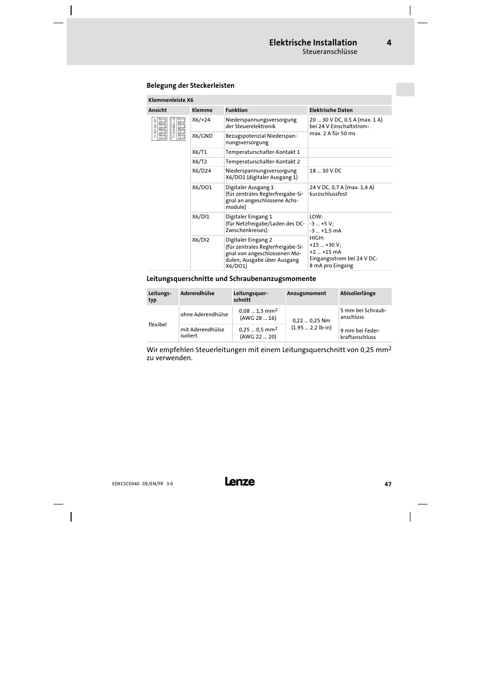 Elektrische installation | Lenze ECSCExxx User Manual | Page 47 / 164