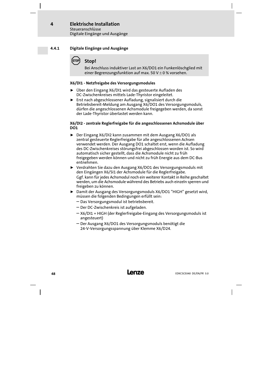 Digitale eingänge und ausgänge | Lenze ECSCExxx User Manual | Page 48 / 164