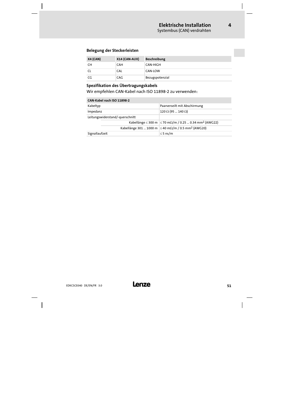 Elektrische installation | Lenze ECSCExxx User Manual | Page 51 / 164