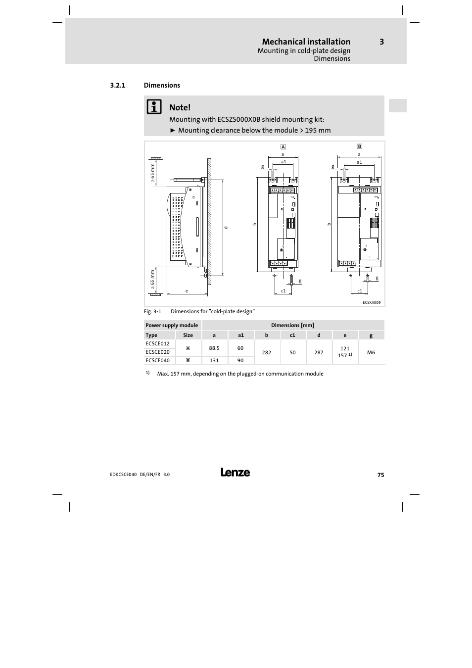 Dimensions, Mechanical installation | Lenze ECSCExxx User Manual | Page 75 / 164